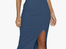 Women's Adjustable Spaghetti Straps Sleeveless High Waist Split Midi Bodycon Cocktail Party Dress
